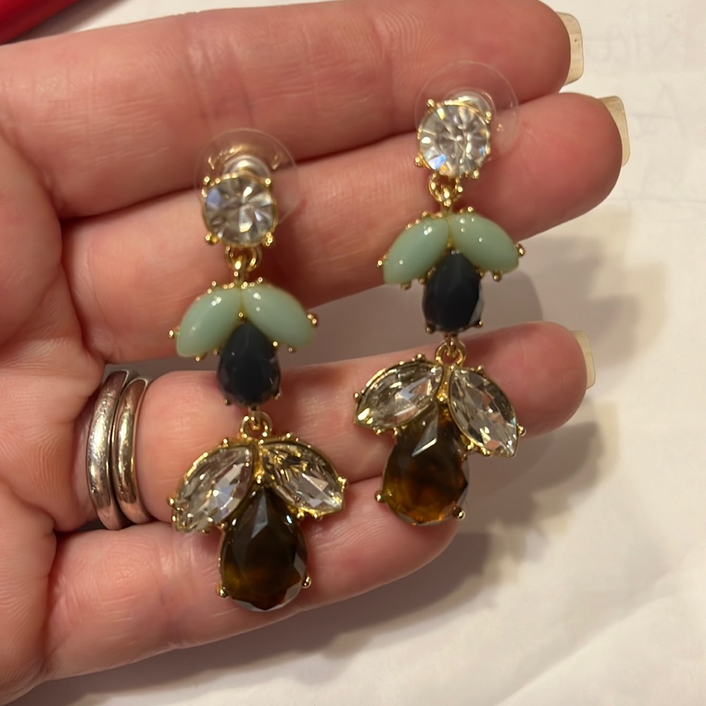 Jade, Sapphire, Smoky quartz and Cubic Zirconia earrings.